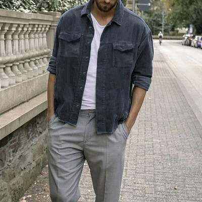 

Mens Corduroy Long Sleeve Button Down Tops Coat Outwear Casual Vintage Jacket