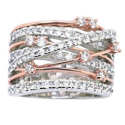 

New Fashion Double Color Crystal Infinity Rings Micro Inlayed Cross Rings For Women Cubic Zircon