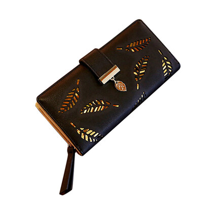 

Fashion Women Hollow Leaf Card Coin Purse Long Wallet Zipper Buckle Clutches Bag