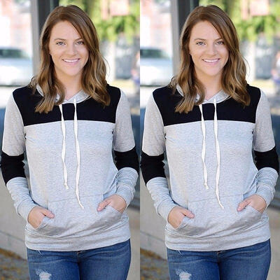 

Long Sleeve Splice Casual Womens Pullover Jumper Hoodies Hooded Coat Sweatshirt Top Jacket Outerwear