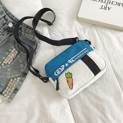 

Fashion personality letter Messenger bag 2019 new casual wild color collision shoulder bag female cartoon cute canvas bag