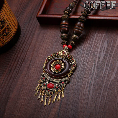 

1Pc Retro BlueRed Vintage Bohemia Bib Tibetan Silver Pendant Long Chain Sweater Necklace New High Quality Women