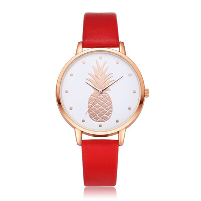 

Simple Womens Watches Rose Gold Pineapple Pattern Rose Gold Disc Ladies Quartz Wristwatch Leather Strap Clock Kol Saati
