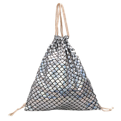 

Women Fish-Scale Pattern Shoulder Bag Shiny Drawstring Bag Girls School Backpack Fashion Messenger Bag