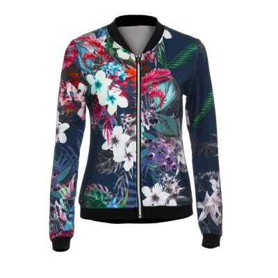 

Roseonmyhand Womens Ladies Biker Celeb Camo Flower FLoral Print Zipper Up Bomber Jacket