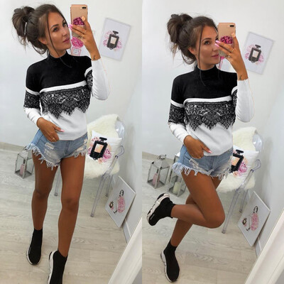 

Nomeni Fashion Women Casual Long Sleeve Lace Patchwork Pullover Tops Shirt Blouse