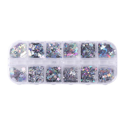 

12 Grids Nail Glitter Sequins Round Love Flakes Laser Powder Nail Art Decor