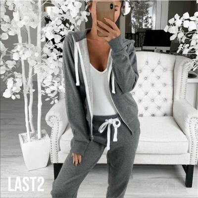 

Women Zipper Hooded Sweatshirt Long Sleeve Outwear Hoodie Plain Jacket Coat Tops