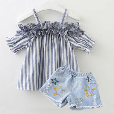 

Fashion Kids Baby Girl T-shirt Tops Denim Pants Outfits Set Casual Clothes 2-6Y