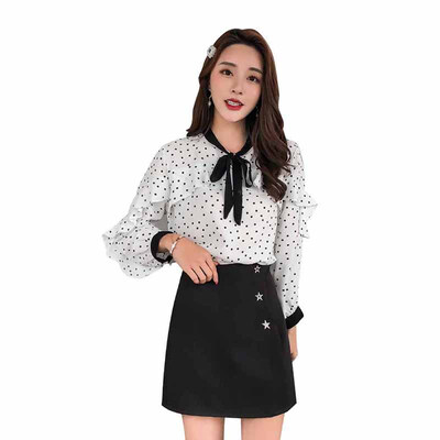 

New Womens Butterfly Knot Printed Chiffon Shirt Long Sleeve Blouse Loose Tops Girl Ladies Basic Tops Female