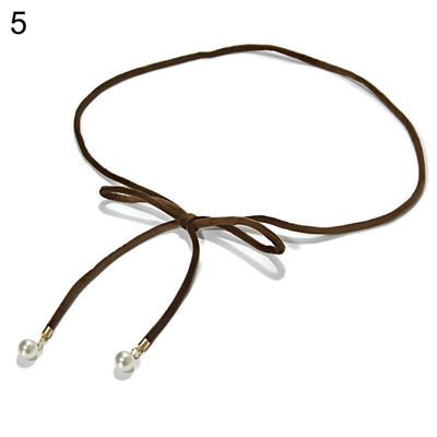 

Chic Solid Color Ultra-slim Rope Women Waistband Faux Pearl Pendant Belt Sash