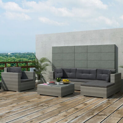 

6 Piece Garden Lounge Set with Cushions Poly Rattan Gray