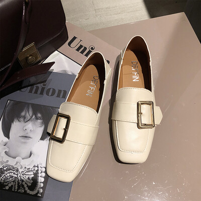 

British academic style small leather shoes women 2019 spring new square flat loafers Joker lazy Doug shoes