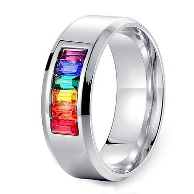 

Fashion Titanium Steel Rainbow CZ Crystal Rhinestone Rings