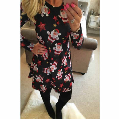 

New Womens Ladies Kids Santa Reindeer Wall Snowflake Christmas Xmas Swing Dress