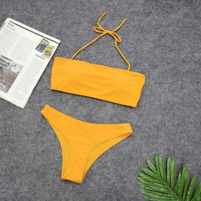 

Roseonmyhand Women Pure color Tube up Two Pieces Bikini Push-Up Swimsuit Swimwear Beachwear