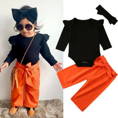 

Toddler Infant Baby Girl Ruffle Romper BodysuitPantsHeadband Casual Outfits UK