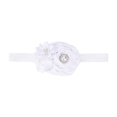 

Baby Girl Pearl Rhinestones Flower Headbands Newborn Elastic Hairbands Gift