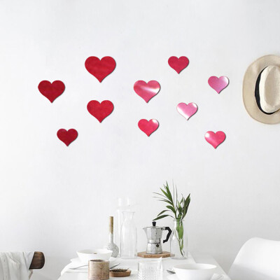 

〖Follure〗10PCS Mural Decal 3D Mirror Wall Sticker Love Heart Removable Stickers GD