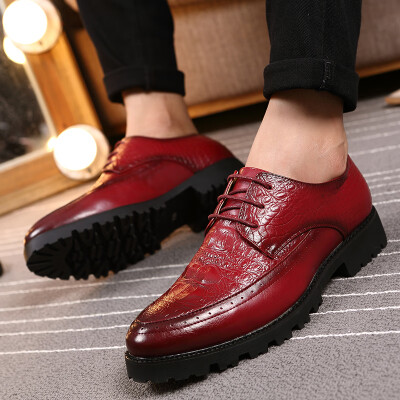 

Summer crocodile pattern business casual mens shoes increased Korean youth thick red hair stylist British pointed shoes