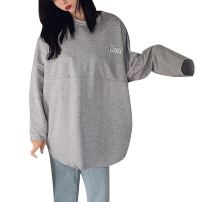 

Women Autumn Spring Simple Long Sleeve Cute Letter Print Loose Round Collar Sweater