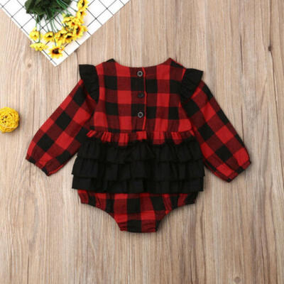 

Cute Newborn Baby Girls Lace Plaid Romper Bodysuit Long Sleeve Jumpsuit Outfits