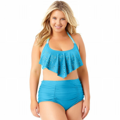 

Plus Size ruffled hanging neck Swimwear high waist backless split swimsuit