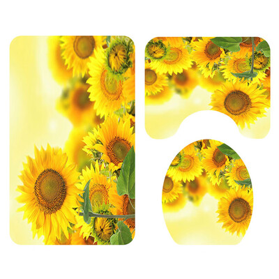 

〖Follure〗Sunflower Shower Curtain Floor Mat Four-piece Bathroom Mat Set