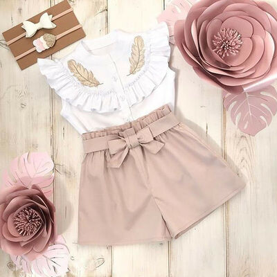 

Toddler Kid Baby Girls Party Outfits Button Tops T Shirt Short Pants Clothes Set