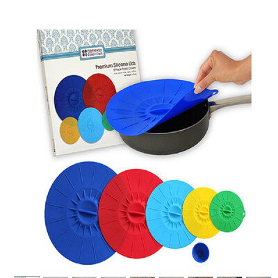 

Set of 5 Silicone Microwave Plate Covers Bowl Lids Various Sizes Multi Color