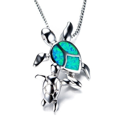 

925 Silver Mom And Baby Turtle Opal Necklace Romantic European And American Personality Turtle Opel Crystal Necklace