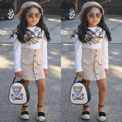 

UK Stock Toddler Baby Girl Autumn Clothes Tops Sweater Button Mini Skirt Outfits