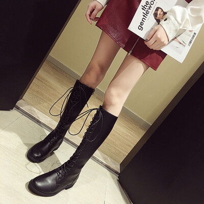 

Redwood boots ladies knee-crossing autumn British wind tie Martin boots thick heel side zipper Knight boots