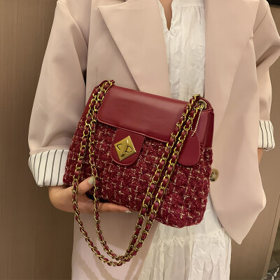 

New lady bag 2019 autumn&winter popular Korean version of the large-capacity woolen shoulder bag foreign gas wild chain big bag