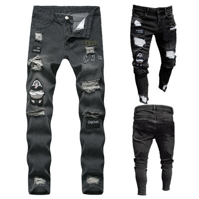 

SUNSIOM Men Stretchy Ripped Skinny Biker Jeans Destroyed Taped Patch Slim Denim Pants