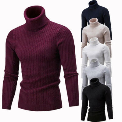 

UK Luxury Mens Turtleneck Sweater Pullover Tops Long Sleeve Slim Knitted Sweater