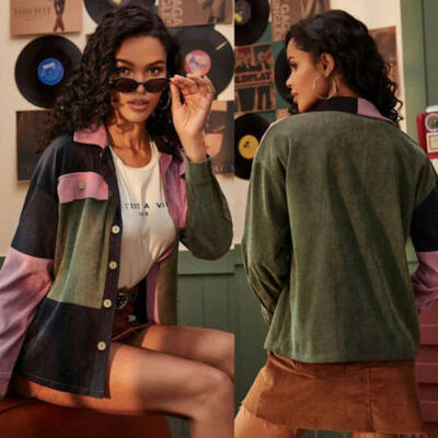 

Women Ladies Winter Corduroy lapel Button Jacket Coats Casual Top Coat Outwear