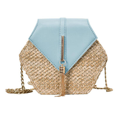 

Hex-shape StrawPU Shoulder Handbags Women Top-handle Summer Beach Boho Bag