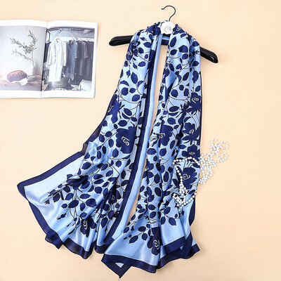 

Spring&summer new European&American fashion wild scarf leaves flower high-grade soft silk sunscreen scarf shawl