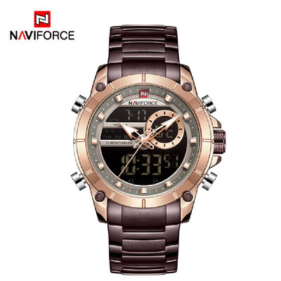

Naviforce Men Quartz Watch Dual Core Stainless Steel Band Fashion Multifunction Wristwatch 3ATM Alarm Outpout Hourly Chime Snooze