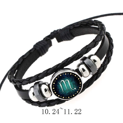 

Sale Fashion 12 Constellations Leather Zodiac Sign with beads Bangle Bracelets For Men Boys Jewelry Travel Accessories Gifts