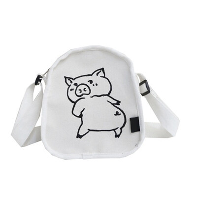 

Women Summer Cartoon Cute Pig Print Canvas Crossbody Pouch Single Shoulder Bag