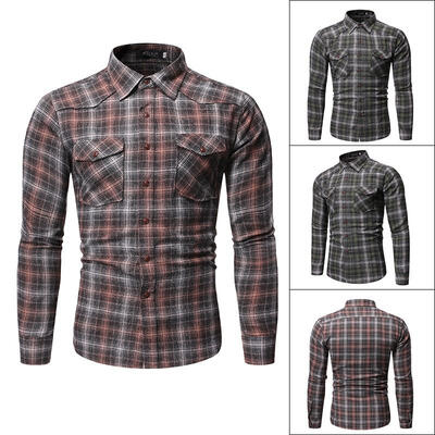 

Mens Long Sleeve Plaid Shirts Casual Button Down Slim Fit Dress T-shirts