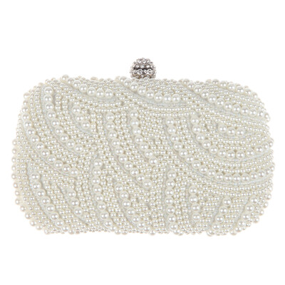 

Hot Handmade Beaded Pearl Evening Bag Clutch Crystal Purse Party Wedding