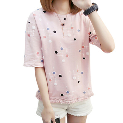 

2018 Summer Polka Dot T-Shirt Women Loose Casual Tops Women Short Sleeve O-Neck Tee Shirt