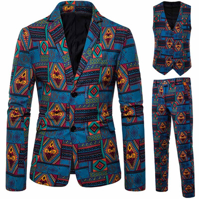 

Toponeto Mens Suit Slim Vintage Ethnic Style Party 3-Piece Jacket Coat & Pants&Vest