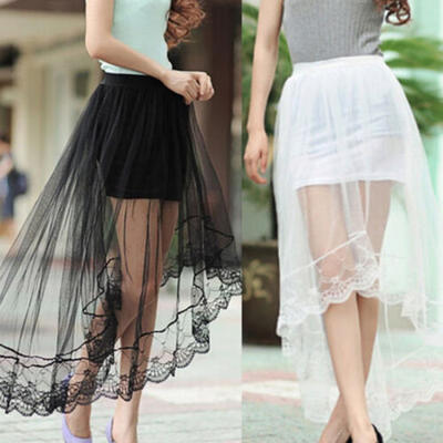 

Women High Waist Elastic Waist Skirt Double Layer Long Maxi Beach Dress