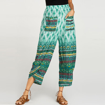 

Fashion Women High Waist Printing Pocket Wide Leg Pants Trousers Loose Pants
