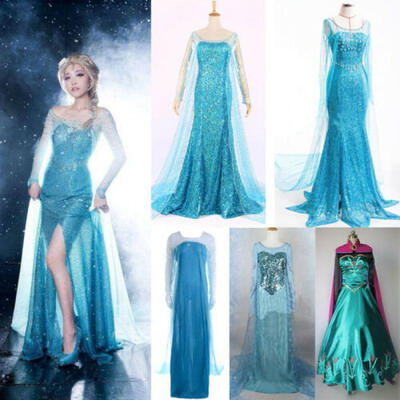 

Frozen Elsa Anna Women Dress Cosplay Party Gown Dresses Maxi Long Dress Costume