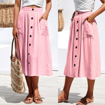 

Roseonmyhand Womens Sexy Casual Button High Waist Hip With Pocket Long Skirt